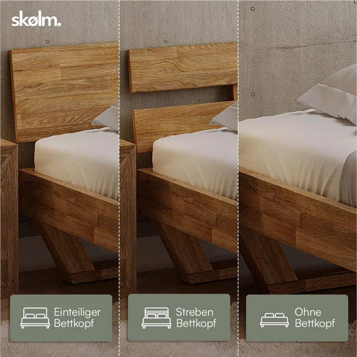 skølm 'Nornir' Bett 120x200 cm, Bettgestell, natur geölt, Massivholzbett aus Eiche mit Holzkufen, Doppelbett mit durchgehendem Bettkopf – Bild 7