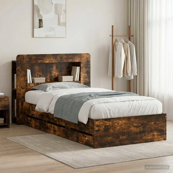 vidaXL Bettgestell mit Stauraum und Kopfteil Räuchereiche 80 x 200 cm 3434001 – Bild 1