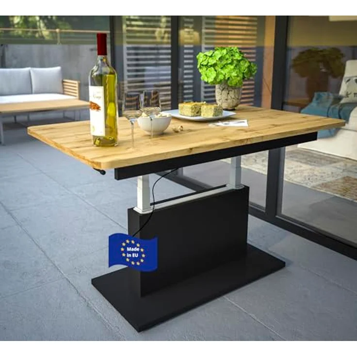 designimpex Couchtisch DC-1, Ausziehbar und höhenverstellbar, Eiche Wotan Schwarz, 126-168 cm, Rechteckig, Wohnzimmertisch – Bild 1