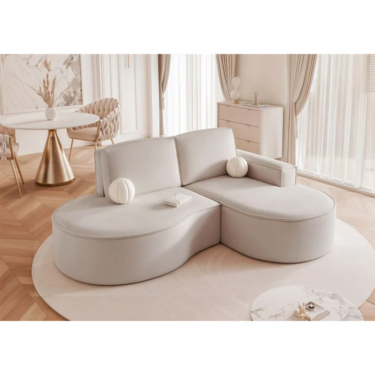 Ecksofa Designersofa Sofa ARLET in Stoff Riviera Hellbeige Ottomane Rechts – Bild 2
