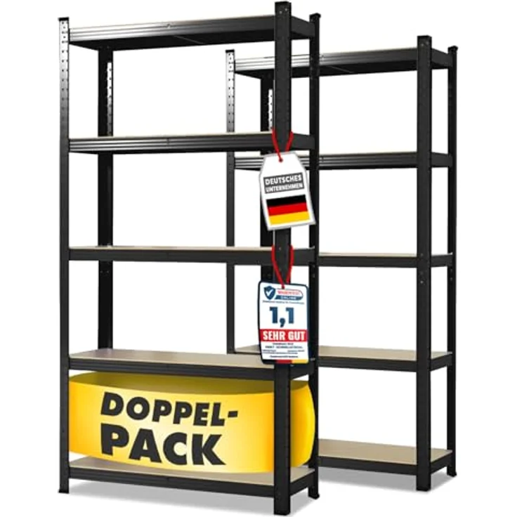 Floordirekt Schwerlastregal, 2er Set, schwarz 200 x 120 x 60 cm Steckregal, Kellerregal, Lagerregal, Werkstattregal, Werkbank - 5 verstellbare Böden (Lakota) – Bild 2