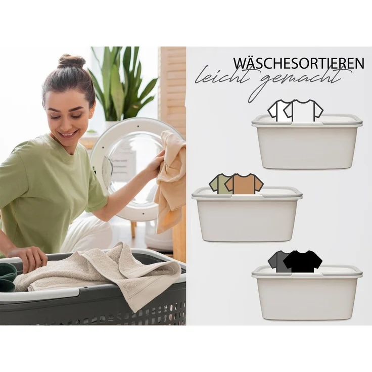 Hausfelder Wäschekorb Wäschewanne 58x37x25cm (Weiß, 3 Wannen, 35 l) (Set, 3 St, 3 x Wäschewannen), mit klappbaren Henkeln, mit Griffen, 35 Liter