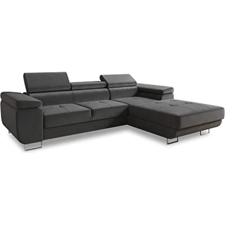 Ecksofa Divo mit Schlaffunktion, Bettkasten und einstellbare Kopfstützen (Grau (Kronos 22), Ecksofa Rechts)