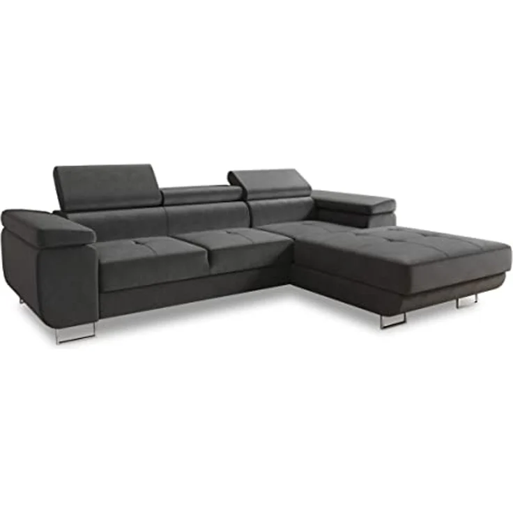 Ecksofa Divo mit Schlaffunktion, Bettkasten und einstellbare Kopfstützen (Grau (Kronos 22), Ecksofa Rechts) – Bild 1
