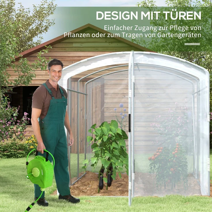 Outsunny Tunnelgewächshaus, PE, verzinktes Stahl, Transparent, 300L x 200B x 195Hcm – Bild 5
