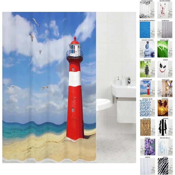 Sanilo Duschvorhang Leuchtturm 180 x 200 cm, 100% wasserdicht, Anti-Schimmel-Effekt, hochwertige Qualität