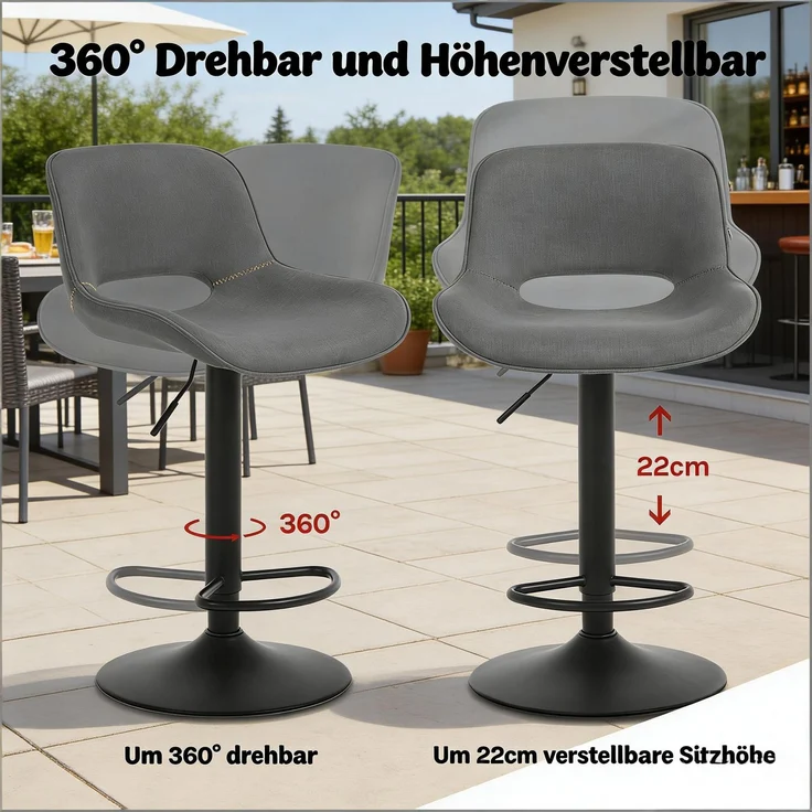 (old SKU:T5828P495833)Bequemer Barstuhl,Luxus Esszimmerstuhl,Schwenkbar Hocker für Patio, Hinterhof & Outdoor Bar(Nur Set von 2 Bar Hocker)--Grau--49x49x106cm--YOUDENOVA – Bild 5
