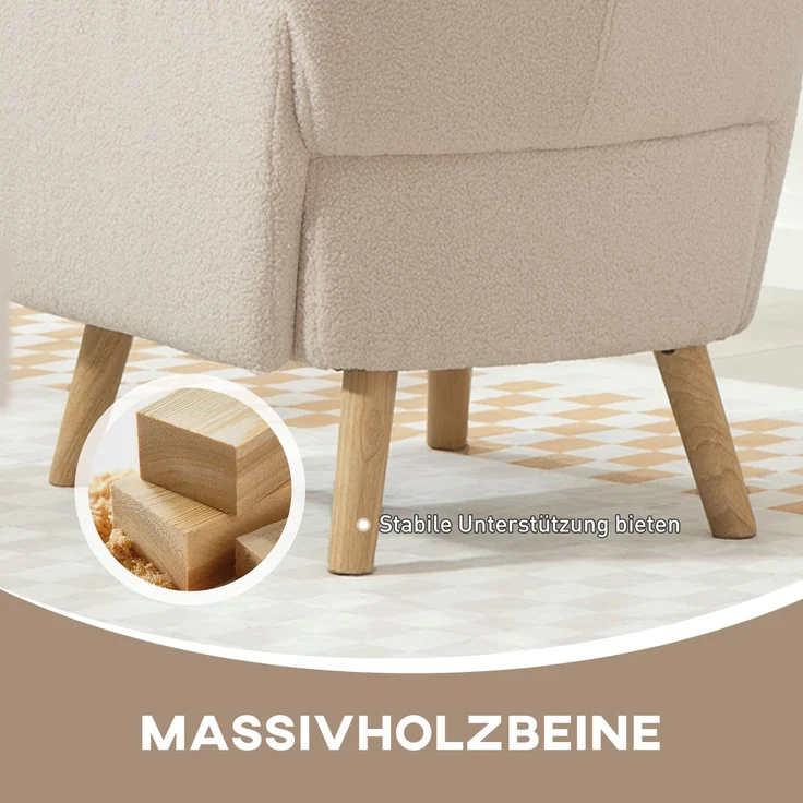 Akzentstuhl, Polstersessel mit Plüschbezug, Schaumstoffkissen, Ohrensessel, Beige--Beige--106x72x77cm--YOUDENOVA – Bild 7