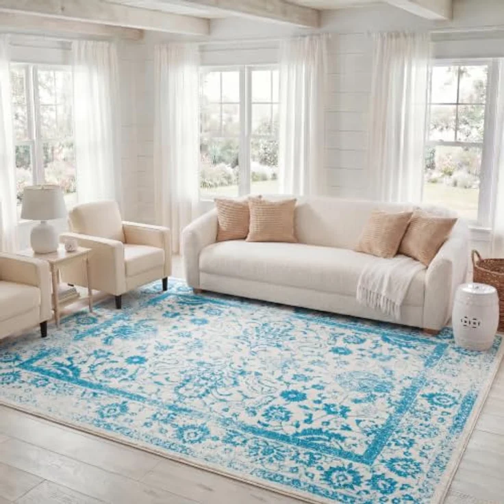 Safavieh Teppich 183x274 cm - Adirondack Collection - Transitional Design, Elfenbein & Petrol, Pflegeleichte Synthetikmischung, Ideal für Wohnzimmer, Schlafzimmer, Büro | 1 cm Flor, Teppich für den Innenbereich, langlebig, kinder- und haustierfreundl... – Bild 1
