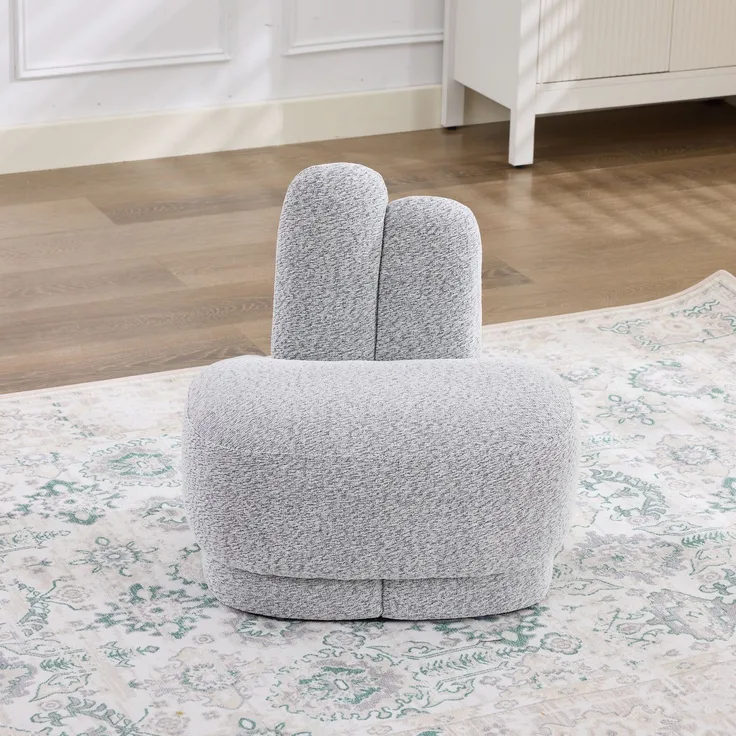 Kuscheliger Bunny-Ear- Stoff-Ottoman-fix gepolsterter Hocker mit niedlichen Ohren, ohne Stauraum, nicht abnehmbar--Antikgrauweiß--54x41.5x54cm--YOUDENOVA