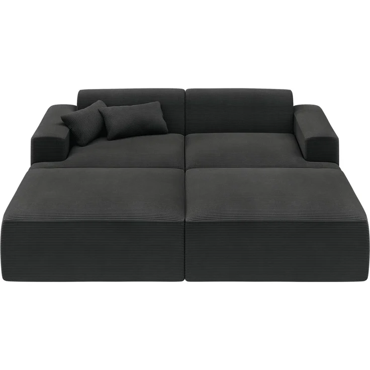 skølm 'Freki' Cloud Sofa 2 Sitzer mit 2 Hockern, Vollschaumcouch mit Federkern und Vakuum-Kompression, kein Aufbau erforderlich, mit 2 Kissen, Cord schwarz