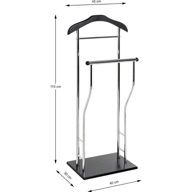 Haku Herrendiener (Dressboy) aus verchromtem Stahlrohr mit MDF-Ablage und Fußplatte, chrom-schwarz, bis 12 kg belastbar, 45x30x110 cm – Bild 6