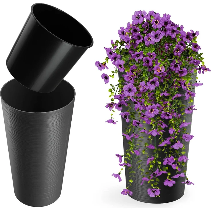 KADAX Blumentopf Blumentopf 26cm Abdeckung mit Einsatz Blumenständer Kunststoff Graphit – Bild 1