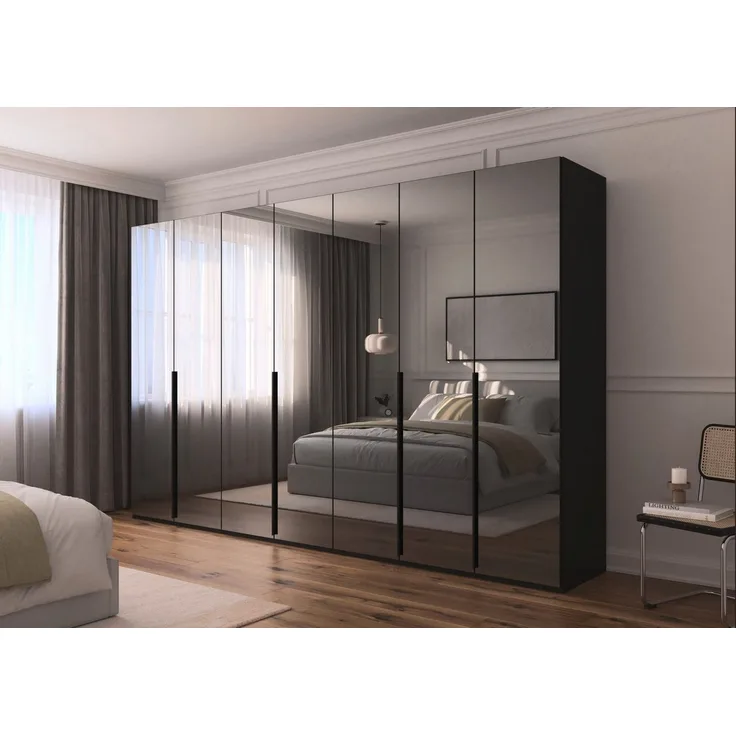 rauch Kleiderschrank Drehtürenschrank Schrank Garderobe Wäscheschrank BESTSELLER MONTCLAR (3 Ausstattungen BASIC/CLASSIC/PREMIUM (SOFT-CLOSE), Breiten 201-400 cm) Front in Glas/Hochglanz/Dekor/Grauspiegel in 5 Breiten MADE IN GERMANY