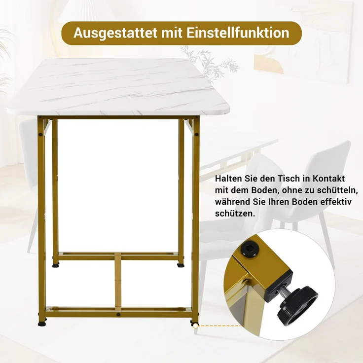 120x70cm Leichter Luxus Esstisch,(1-St), Gestell aus Metall Rechteckiger Esstisch aus Moderner Küchentisch mit Metallbeinen für Esszimmer Wohnzimmer,Golden Tischbeine – Bild 10