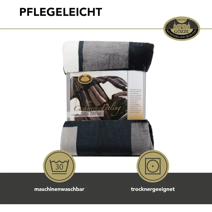 Gözze - Weiche Kuscheldecke, Cashmere Feeling, Hohes Stoffgewicht 500 g/m², Antigua, 150x200 cm - Anthrazit/Schwarz/Weiß – Bild 5