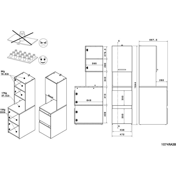 Mehrzweckschrank-Set >Laundry 3< (3-teilig) Weiss / Eiche Dekor - 204x184x67cm (BxHxT) – Bild 7