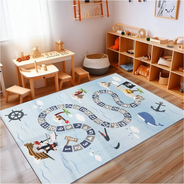 Carpettex Kinderteppich Piraten-Design, Rechteckig, Höhe: 7 mm, Kinderteppich Piraten-Design Teppich Kinderzimmer Rutschfest Waschbar – Bild 5