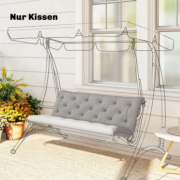 Outsunny Bankauflage, Polyester, Schaumstoff, Hellgrau, 98L x 150B x 8T cm – Bild 2