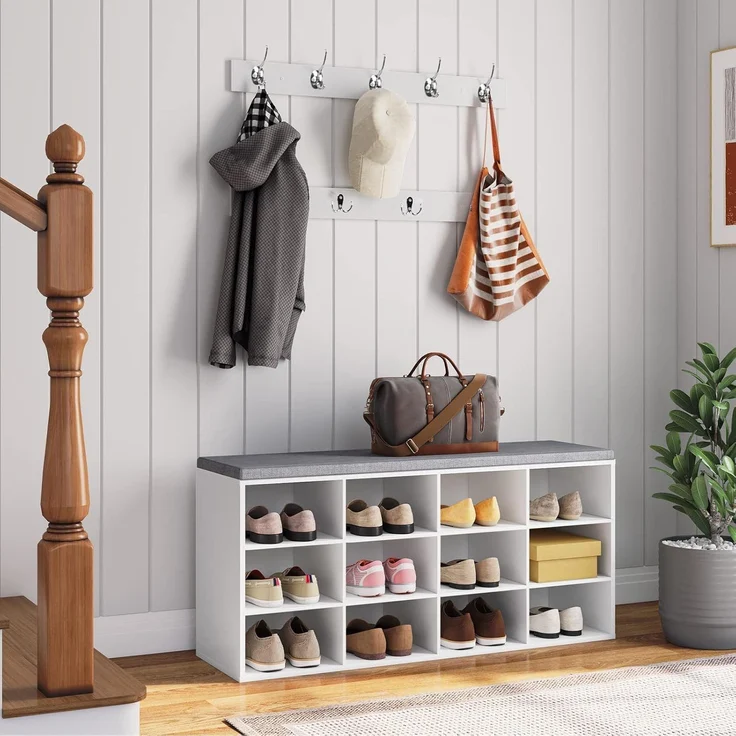Hoobro GARDEROBE Weiß Wandgarderobe Set mit 9 Haken (H 30 x T 48 x B 100 cm) – Bild 6