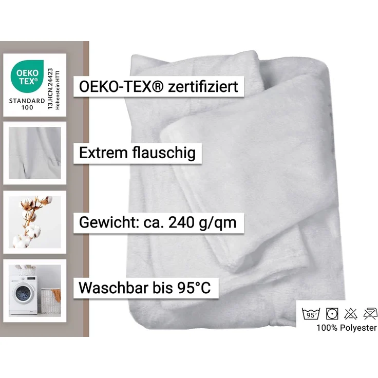 ZOLLNER Kuscheldecke mit Ärmeln, 170x200 cm, hellgrau (grau) – Bild 2