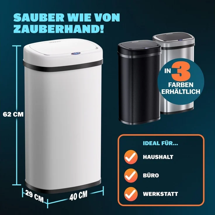 monzana Mülleimer, 50 L Automatik Sensor Mülleimer LED Display Müllbehälter berührungslos – Bild 3