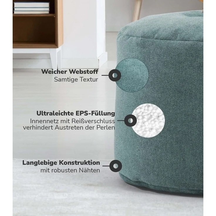 mokebo Pouf Der Ruhepouf (aus Webstoff), Sitzhocker, Bodenkissen, Fußhocker, Hocker, Sitzkissen in Petrol – Bild 3