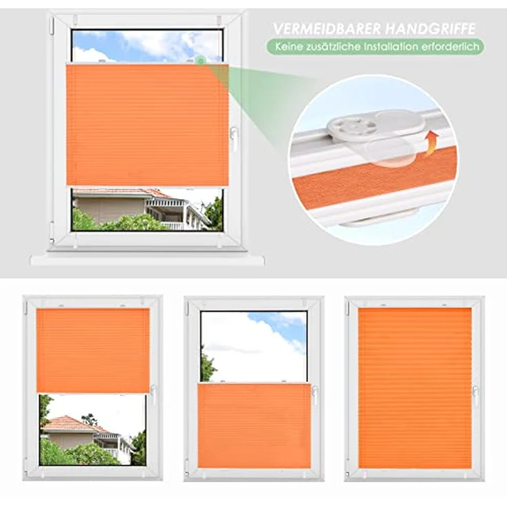 bobodeco Plissee Klemmfix Faltrollo Jalousie Orange 50x130cm, Sichtschutz und Sonnenschutz, lichtdurchlässig und blickdicht, ohne Bohren, für Fenster & Tür – Bild 5
