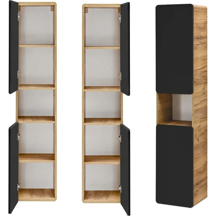 Badezimmer Hochschrank NEW-LUTON in seidenmatt anthrazit mit Wotan Eiche Nb, B/H/T ca. 35/170/32 cm – Bild 9