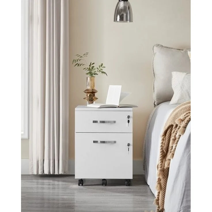 Vasagle Rollcontainer, abschließbar, Aktenschrank mit 2 Schubladen, 5 Rollen und verstellbarer Hängeregistratur, strukturierte Oberfläche, MDF, PVC, Weiß, 43,8 x 40 x 54,7 cm – Bild 2