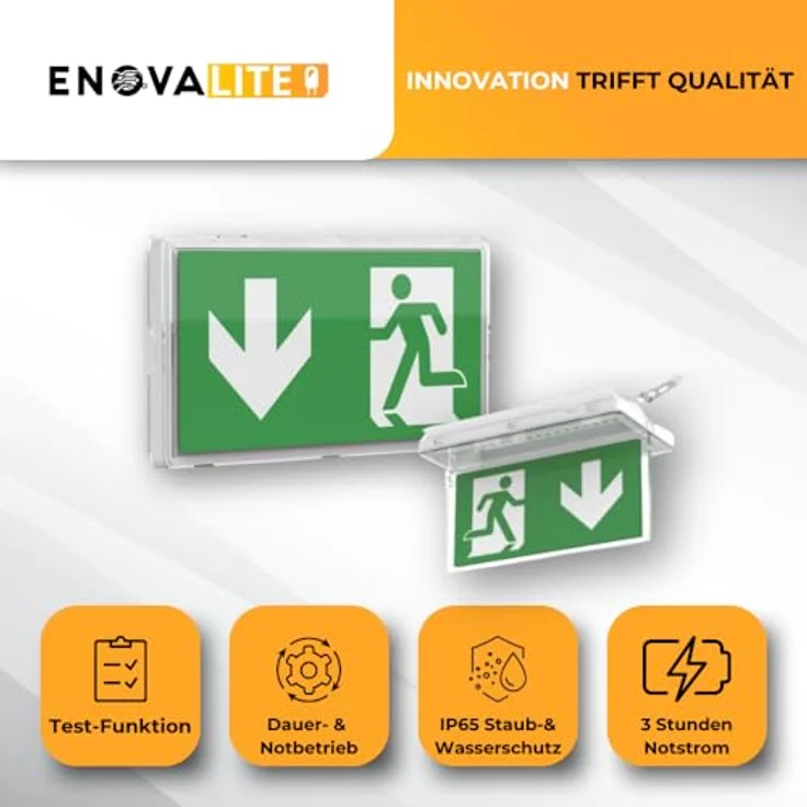 ENOVALITE LED Arbeitslicht LED-Fluchtwegleuchte, Notstrom, TEST-Funktion, Ein- & Aufbau, IP65, LED fest integriert, Tageslichtweiß, kaltweiß, Fluchtwegleuchte, Notleuchte, Fluchtweg, Notbeleuchtung, Notfallakku – Bild 3