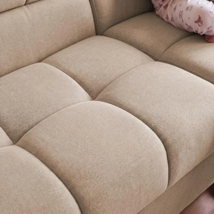 Muffo Ecksofa PUDDING L Links, Velours Beige mit Schlaffunktion 125x195 cm, verstellbaren Kopfstützen und Bettkasten – Bild 7
