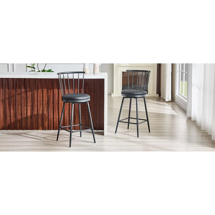 Moderner Metall-Barhocker im Windsor-Stil mit gepolstertem Sitz für Kücheninseln, Bars, Restaurants; Barhocker im Industrial-Stil in Barhöhe; Vintage- und Minimalismus-Stil--Schwarz--96x39x39cm--YOUDENOVA – Bild 10