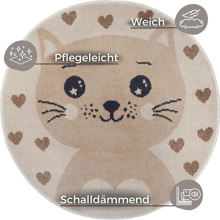HANSE Home Kinderteppich Adventures Cat, rund, Höhe: 8 mm, Spielteppich, fest, Kinderzimmer, Kurzflor, Spielunterlage – Bild 2