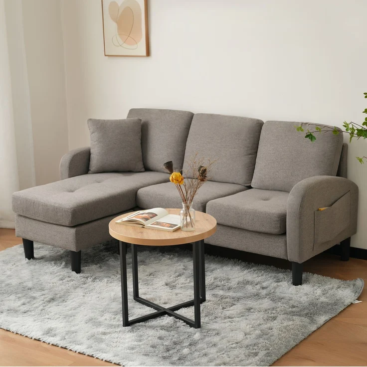 DESVIAE Sofa mit flexibel montierbarer Chaiselongue 166x77x118 cm Baumwoll-Leinen-Bezug Antik-Dunkelgrau – Bild 3