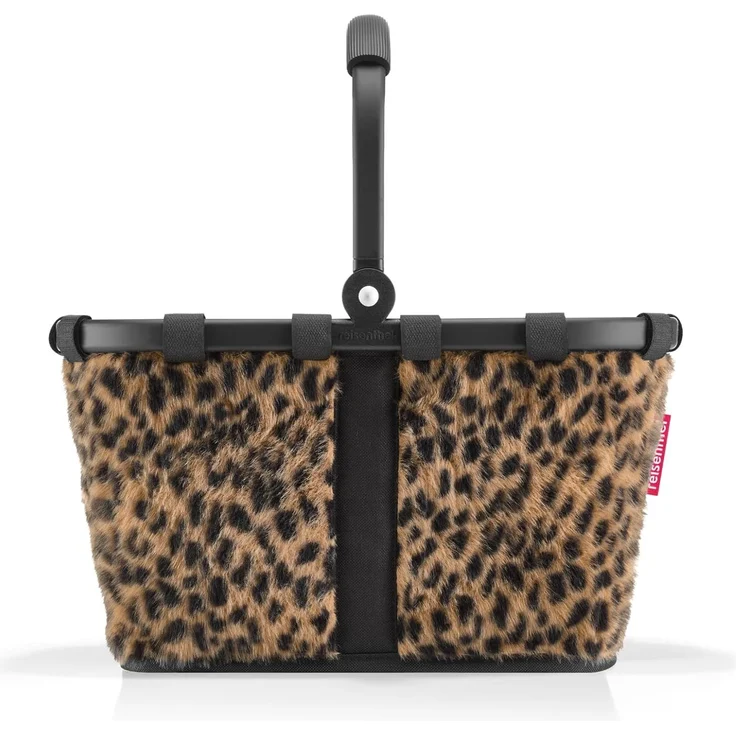 reisenthel carrybag XS kleiner Einkaufskorb 5 l leo fake fur | Innentasche mit Reißverschluss, ummantelter Klappgriff, Standfüße, bis 8 kg belastbar, Plüschstoff mit Leopardenmuster – Bild 1