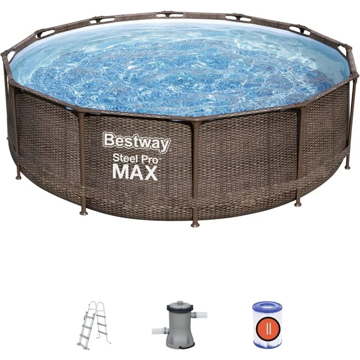 Bestway Steel Pro Max Frame Pool Komplettset Deluxe, rund, Rattan-Optik, 366 x 100 cm – Bild 1