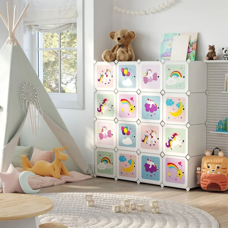 Songmics Regalsystem mit 16 Würfeln, Kunststoff weiß, 16 x 30 x 30x30 cm – Bild 2
