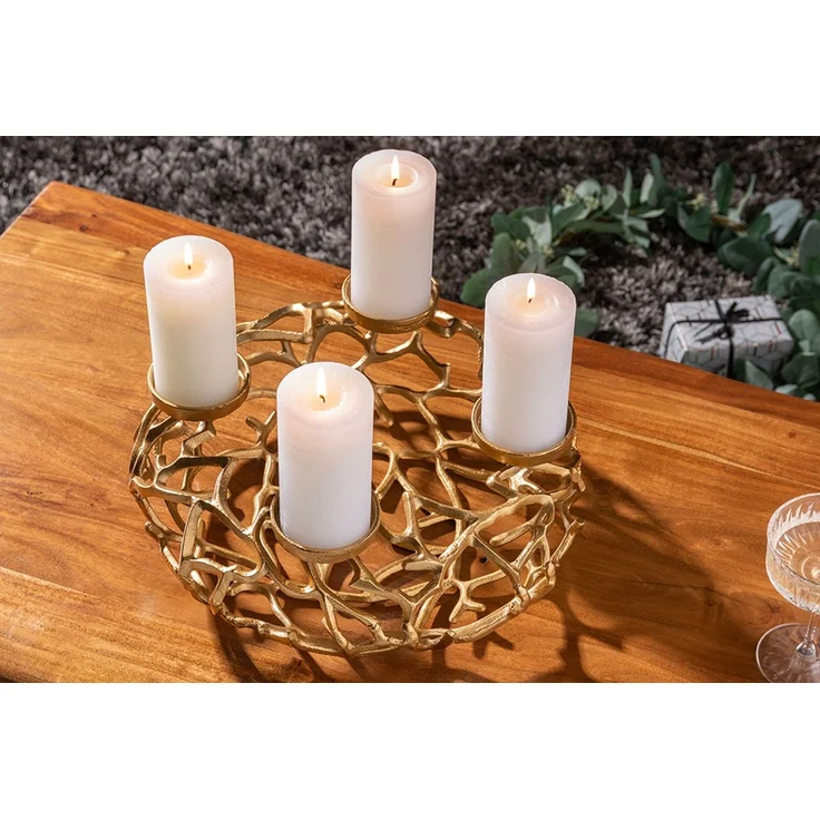 Stilvoller Kerzenständer Kranz CANDELA 38cm gold Aluminium Kerzenhalter – Bild 2