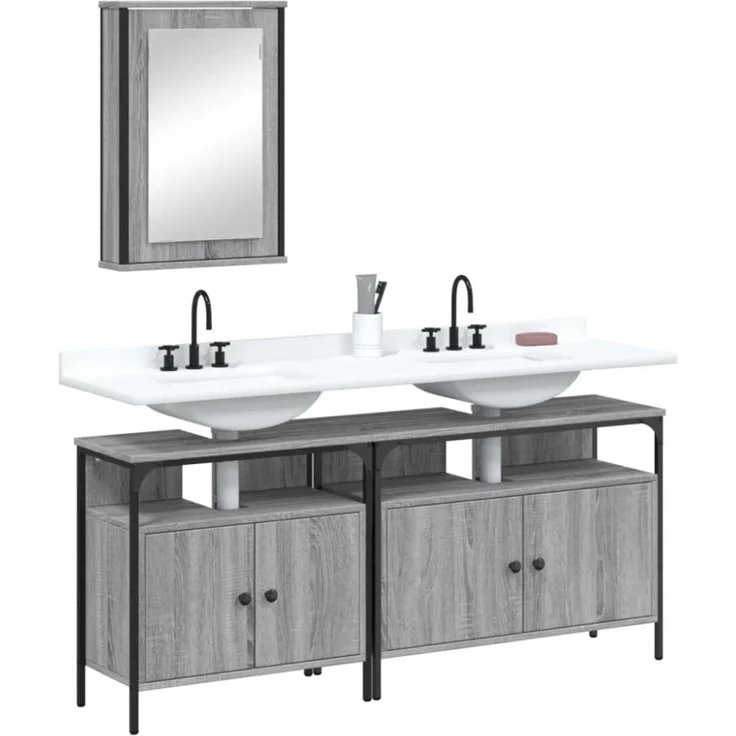 vidaXL 3-tlg. Badmöbel-Set Grau Sonoma Holzwerkstoff 3214788 – Bild 1
