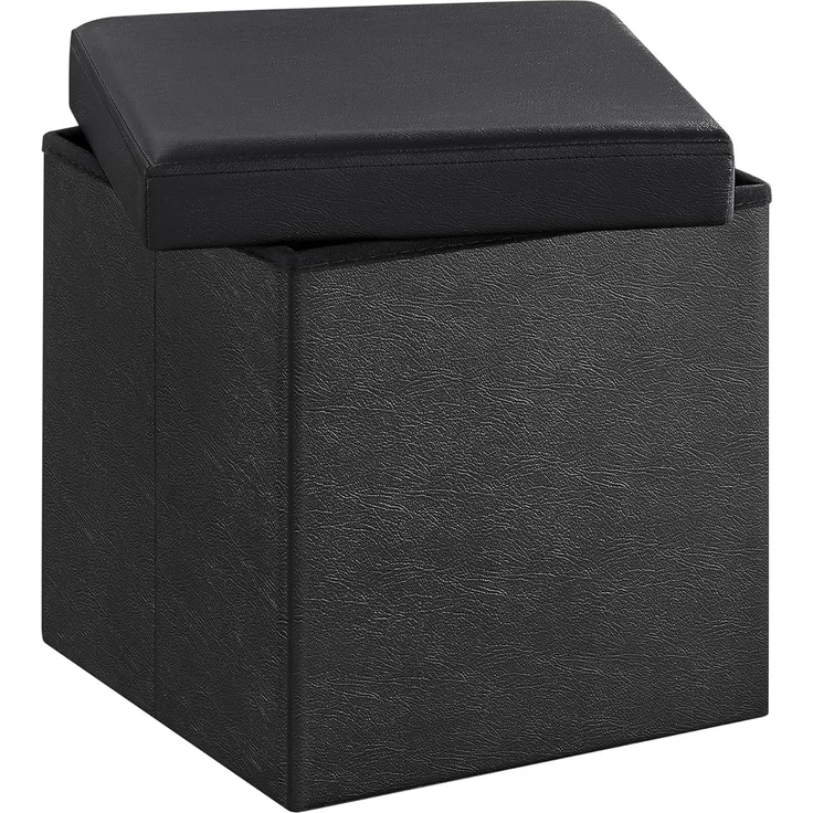 Songmics Faltbarer Sitzhocker Aufbewahrungsbox belastbar bis 300 kg, Lederimitat, schwarz, 38 x 38 x 38, LSF101 – Bild 1