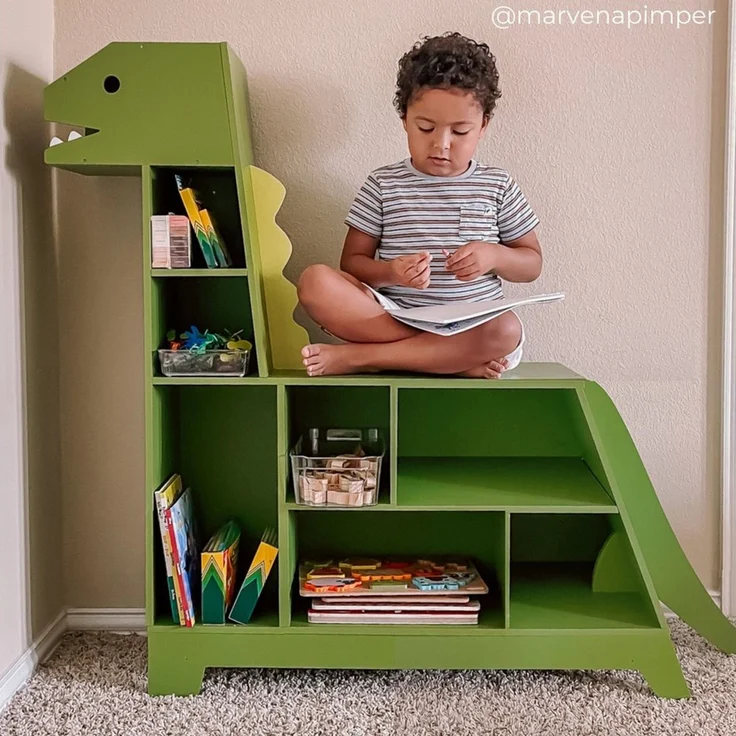 Teamson Kids Dinosaurier-förmiges Bücherregal/Spielzeug-Organizer mit verschiedenen Fächern, Grün – Bild 3