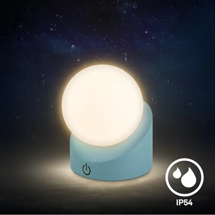 BRILONER - Mini LED Tischlampe kabellos IP54 mit Touch, dimmbar in Stufen, Akku & Lichtquelle tauschbar, Nachttischlampe, Kugel, LED Lampe, Akku Tischleuchte, Outdoor Lampe, 10 x 8 x 9 cm, Blau – Bild 6