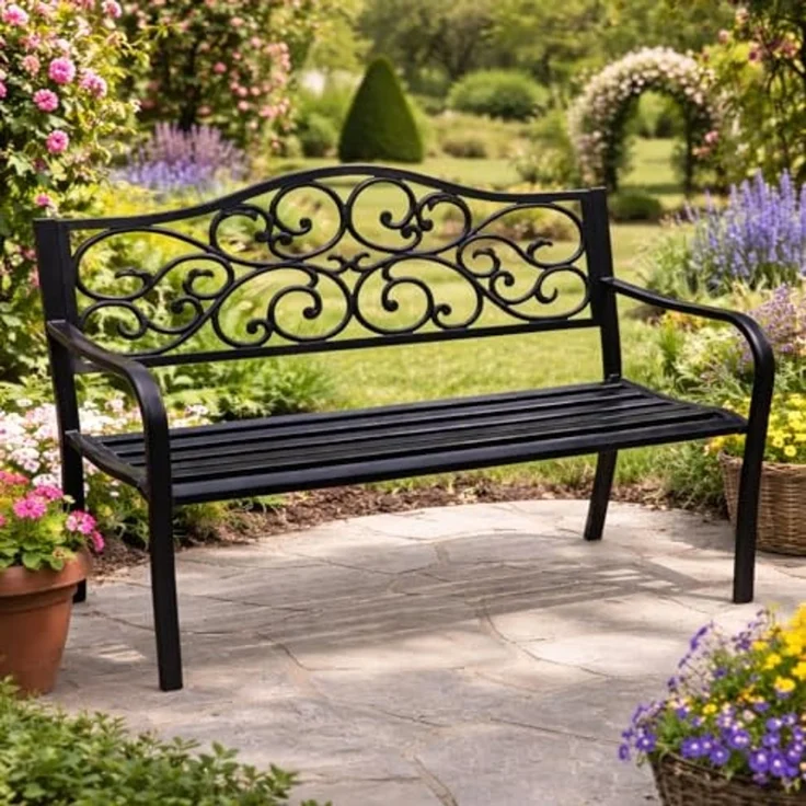 DEGAMO Gartenbank MANCHESTER, 2-sitzer, Metall + Gusseisen schwarz – Bild 2