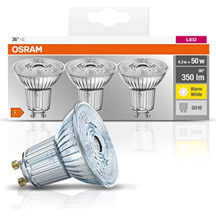 Osram LED Base PAR16 Reflektorlampe, mit GU10-Sockel, nicht dimmbar, Ersetzt 4,3 Watt, 36° Ausstrahlungswinkel, Warmweiß - 2700 Kelvin, 3er-Pack – Bild 2