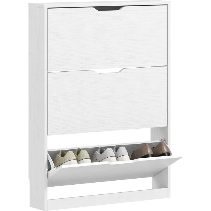 Schuhschrank mit 3 Klappschubladen, für bis zu 12 Paar Schuhe, Spanplatte, 80 x 17 x 108 cm, weiß--Weiß--108x17x80cm--YOUDENOVA