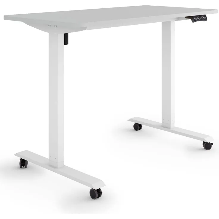 ESMART Germany ETX-121WG 120x60 cm Hellgrau Ergonomischer Steh-Sitz-Schreibtisch auf Rollen Stufenlos elektrisch höhenverstellbar 78,5-128,5cm 3X Memory Aktivitätserinnerung Soft-Start/Stopp