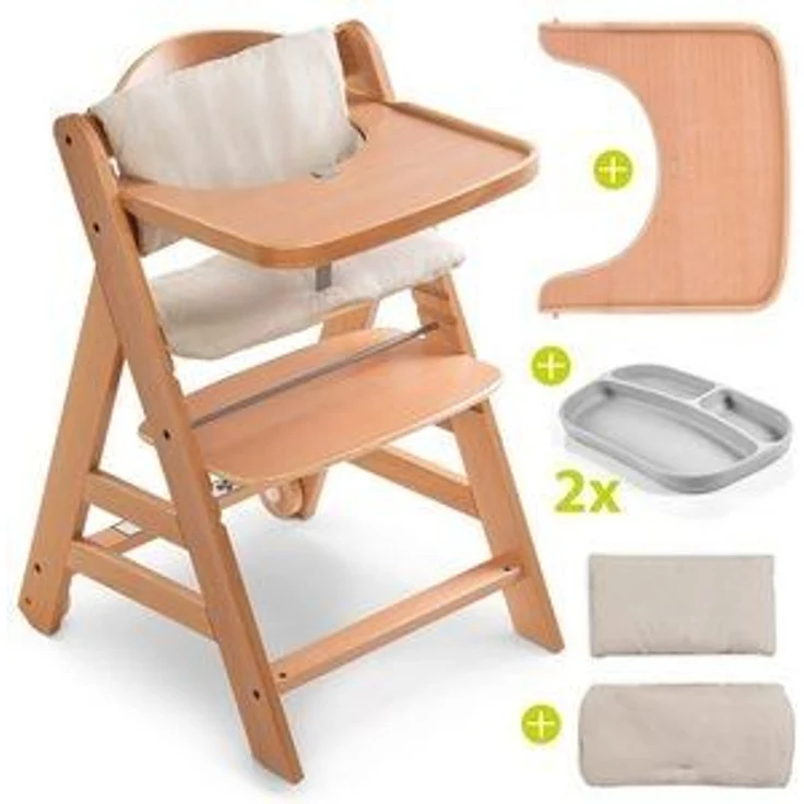 Hauck Hochstuhl Alpha Plus Move Natur (5 St), Holz Kinderhochstuhl inkl. Essbrett, Sitzkissen und 2 x Silikon Teller – Bild 6
