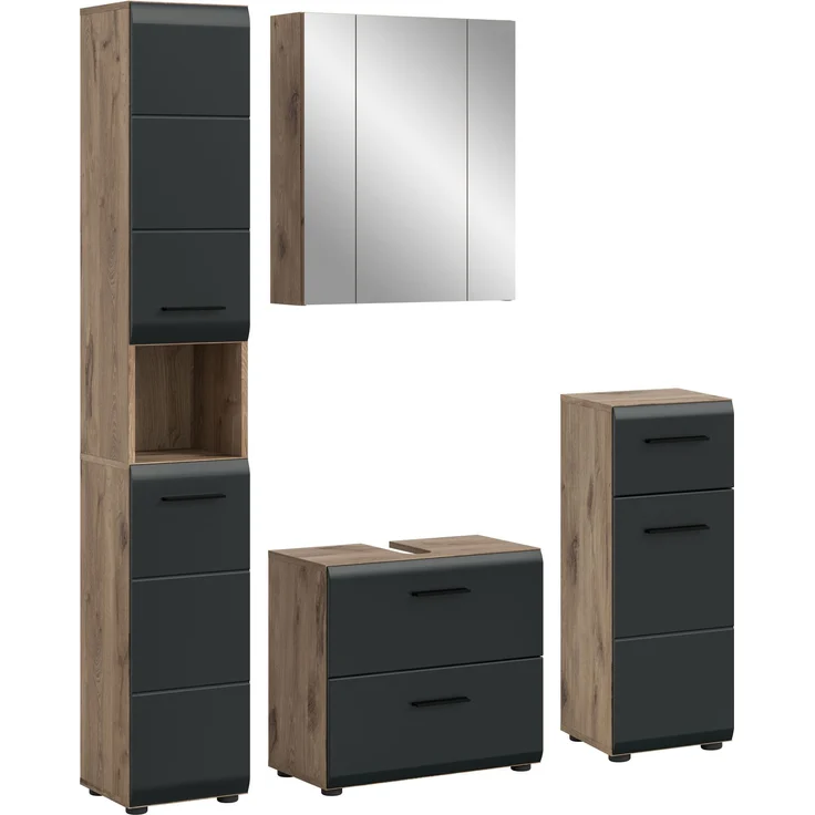 Badkombination (B/H/T: 150x185x30 cm) in schwarz matt und Nox Oak Nachbildung – Bild 1