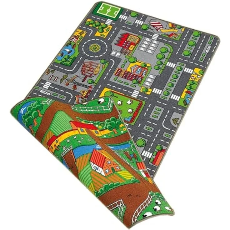 Moni 'Farm- und Stadtwelt' Spielteppich 67x100 cm, wendbar